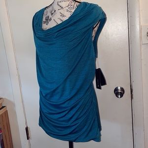 NWT AB Studio cowl neck black lace back teal top size L